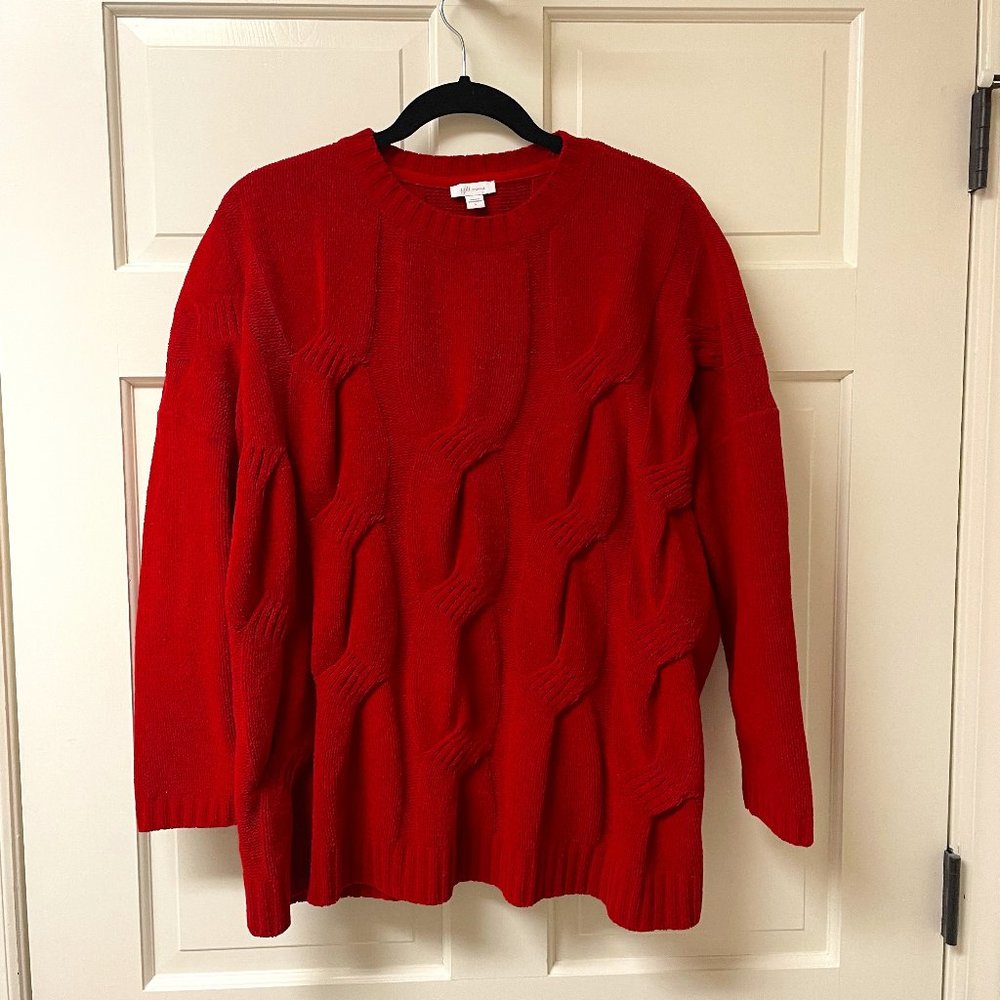 J. Jill Chenille Cozy Knit Textured Pullover Sweater Red -  Size L